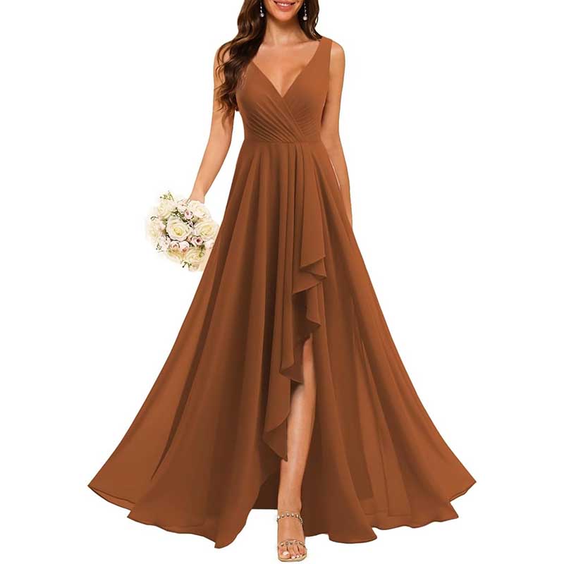 Hi-Lo V Neck Bridesmaid Dresses A-line Formal Evening Gowns with Pockets