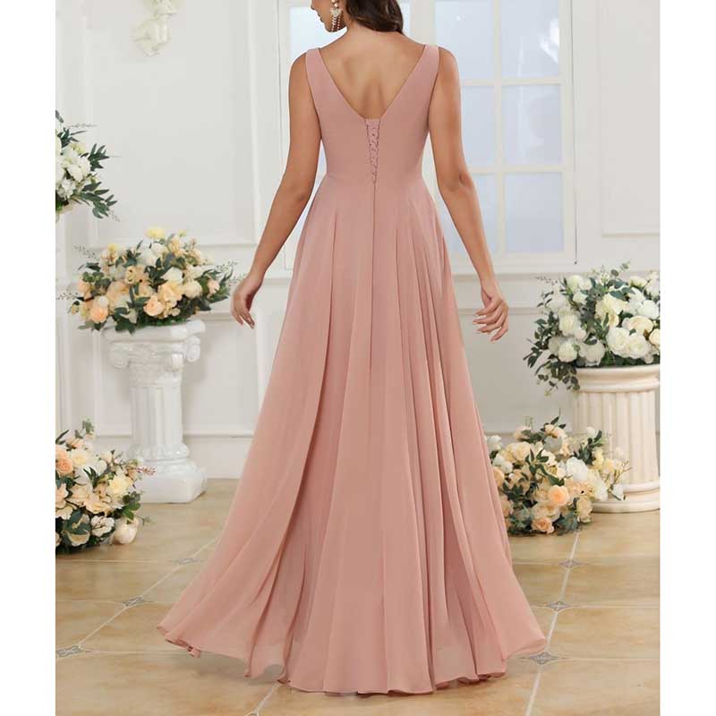 Hi-Lo V Neck Bridesmaid Dresses A-line Formal Evening Gowns with Pockets
