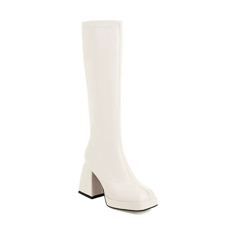 Slip-On Knee-High Boots with Block Heel | Women’s Easy Wear Design