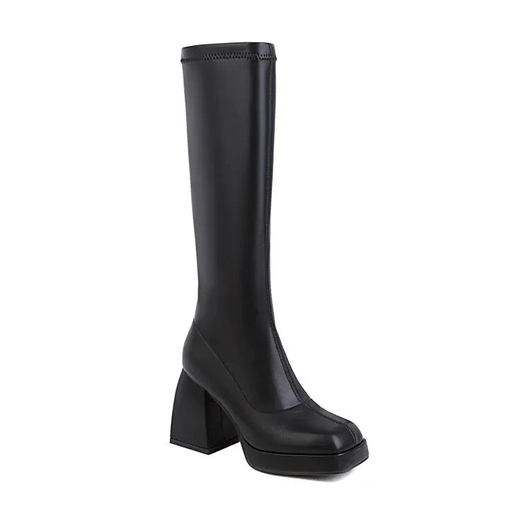 Slip-On Knee-High Boots with Block Heel | Women’s Easy Wear Design
