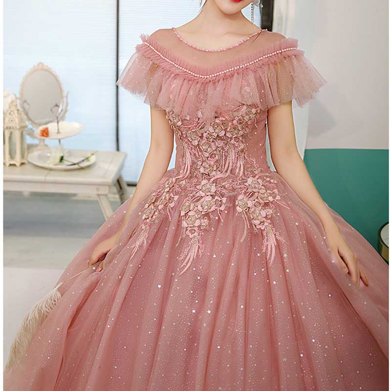Lace Pink Ball Gown With Appliques Quinceanera Dresses