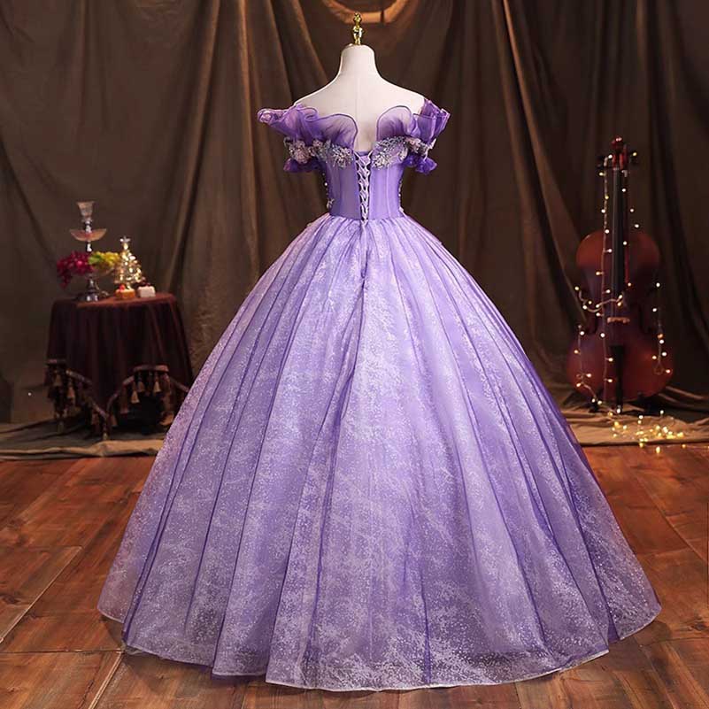 Lavender Tulle Quinceanera Dresses Flower Appliques Ball Gown