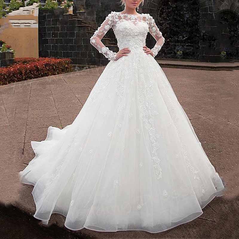 Long Sleeve Off Shoulder Bridal Gowns Tulle Corset Wedding Dress