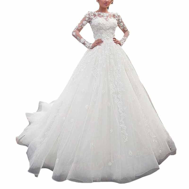 Long Sleeve Off Shoulder Bridal Gowns Tulle Corset Wedding Dress
