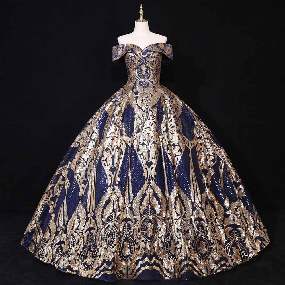 Luxurious Sequins Off The Shoulder Princess Prom Ball Gowns