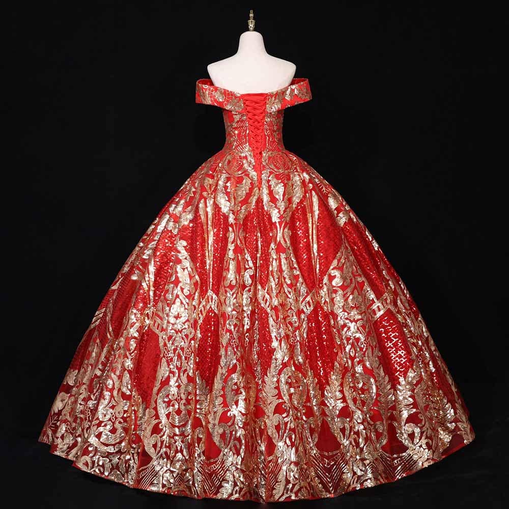 Luxurious Sequins Off The Shoulder Princess Prom Ball Gowns