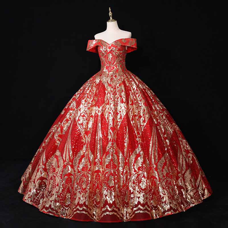 Luxurious Sequins Off The Shoulder Princess Prom Ball Gowns