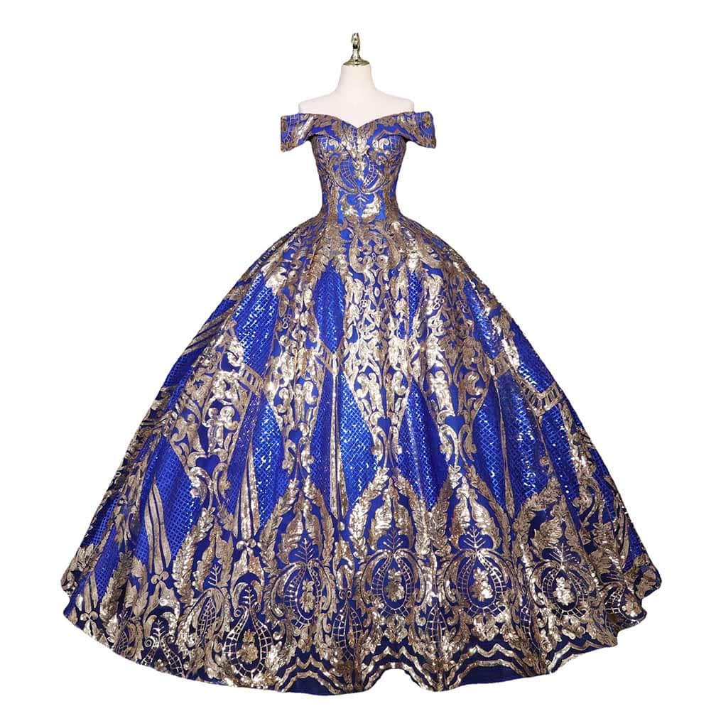 Luxurious Sequins Off The Shoulder Princess Prom Ball Gowns