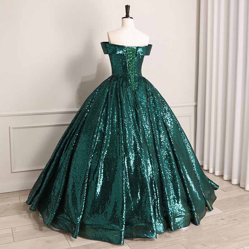 Sequin Off Shoulder Prom Dress Custom Made A-Line Ball Gowns