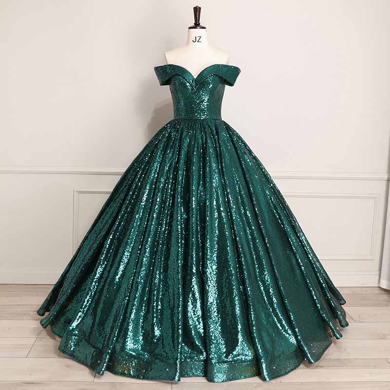 Sequin Off Shoulder Prom Dress Custom Made A-Line Ball Gowns