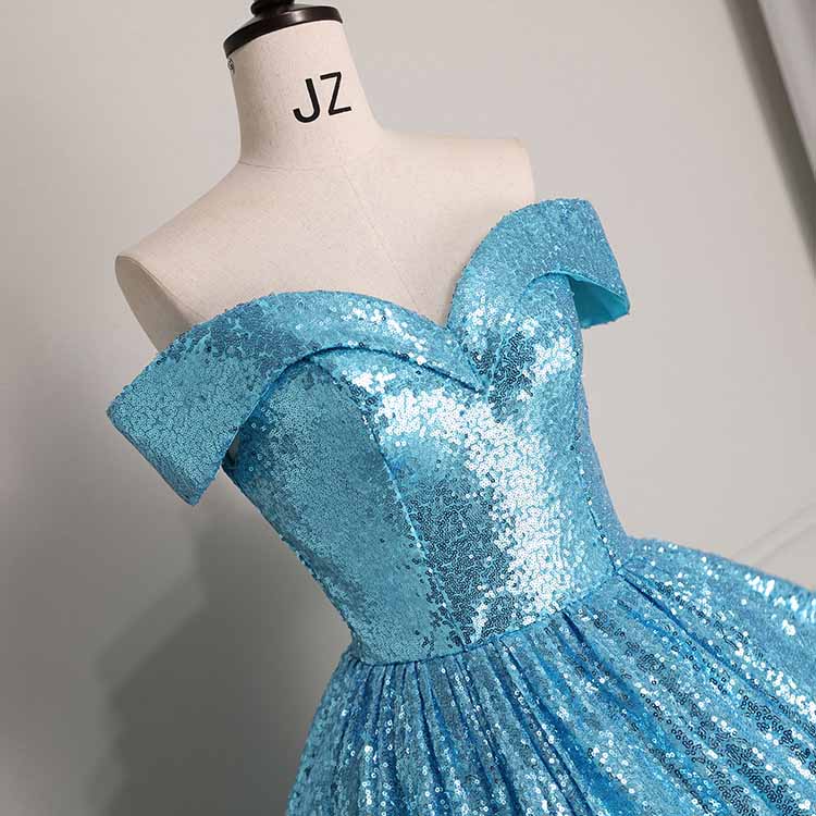 Sequin Off Shoulder Prom Dress Custom Made A-Line Ball Gowns