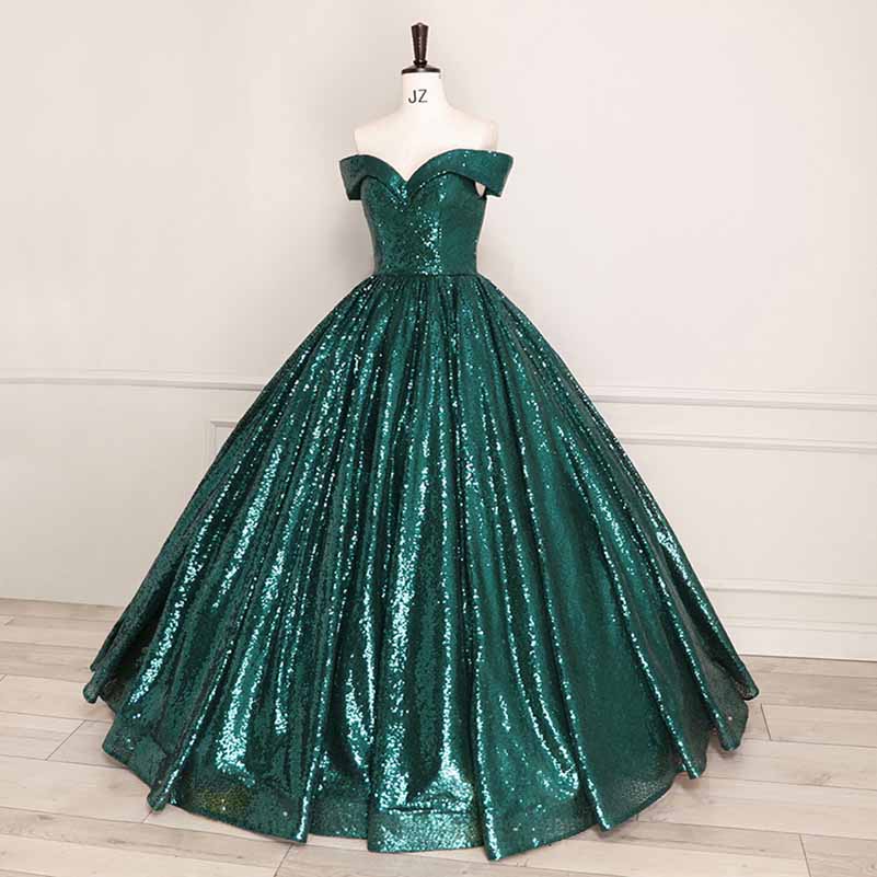 Sequin Off Shoulder Prom Dress Custom Made A-Line Ball Gowns