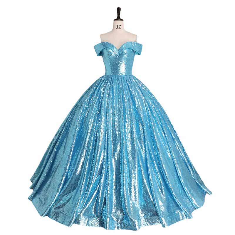 Sequin Off Shoulder Prom Dress Custom Made A-Line Ball Gowns