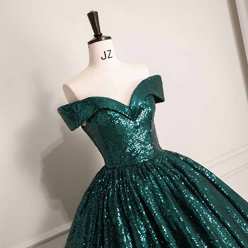 Sequin Off Shoulder Prom Dress Custom Made A-Line Ball Gowns