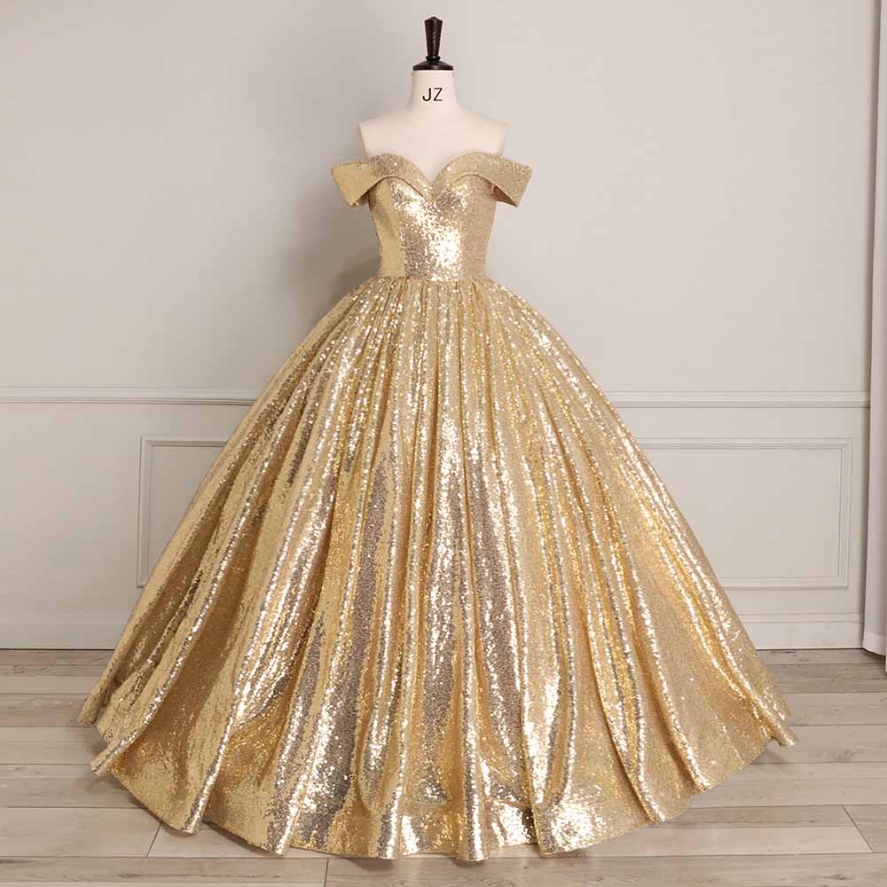 Sequin Off Shoulder Prom Dress Custom Made A-Line Ball Gowns