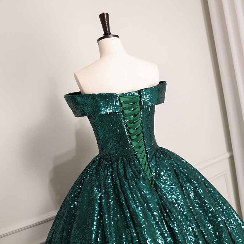 Sequin Off Shoulder Prom Dress Custom Made A-Line Ball Gowns