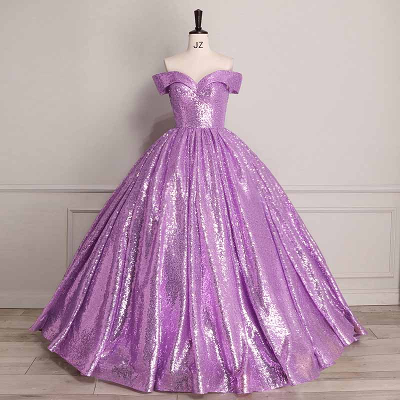 Sequin Off Shoulder Prom Dress Custom Made A-Line Ball Gowns