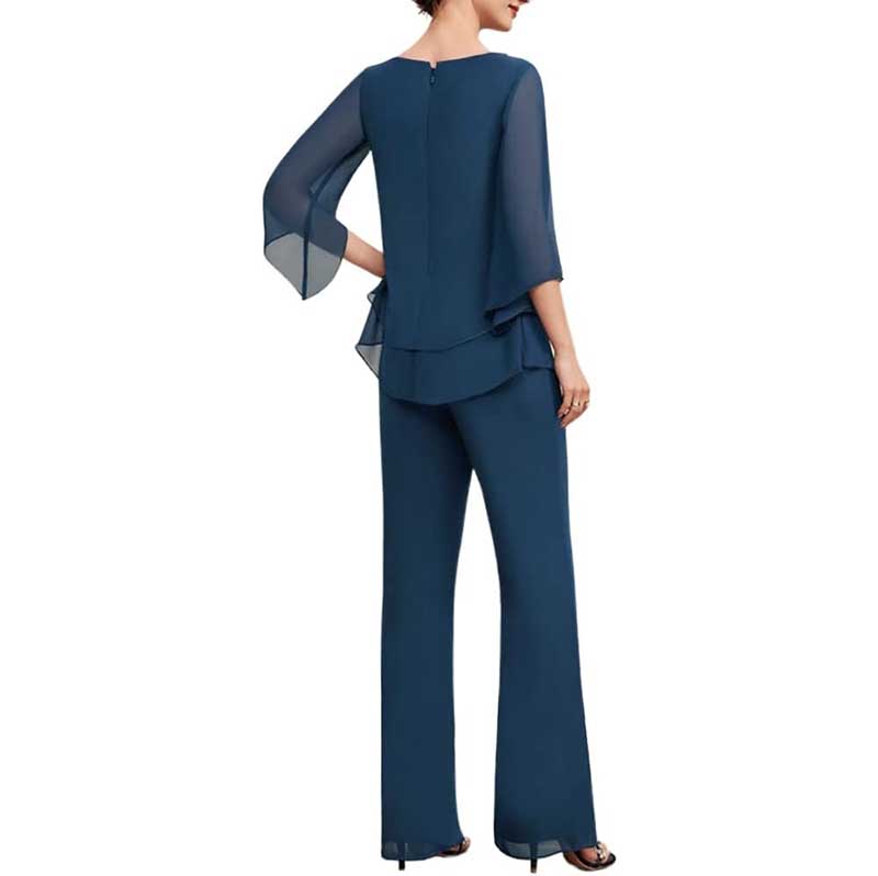 Mother Pant Suit Wedding Guest Outfits 2 Piece Chiffon Formal Pantsuits