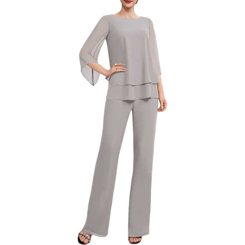 Mother Pant Suit Wedding Guest Outfits 2 Piece Chiffon Formal Pantsuits