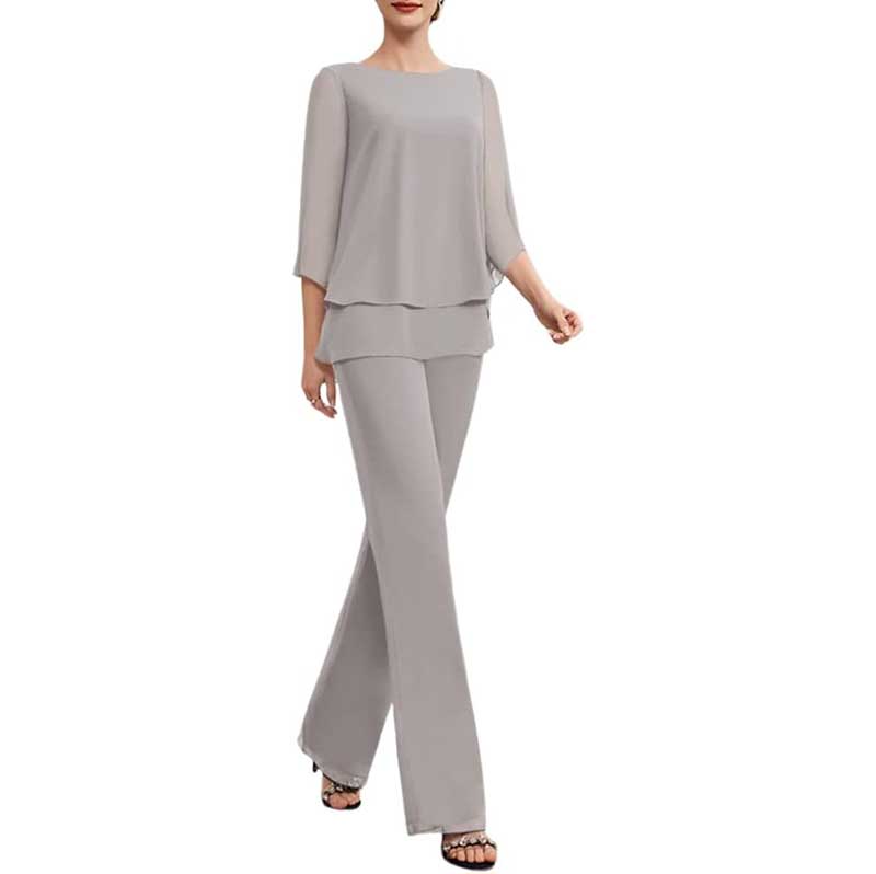 Mother Pant Suit Wedding Guest Outfits 2 Piece Chiffon Formal Pantsuits