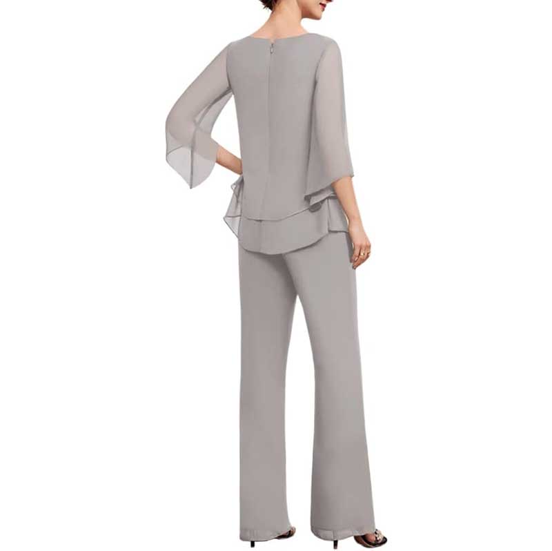 Mother Pant Suit Wedding Guest Outfits 2 Piece Chiffon Formal Pantsuits
