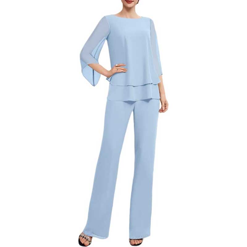 Mother Pant Suit Wedding Guest Outfits 2 Piece Chiffon Formal Pantsuits