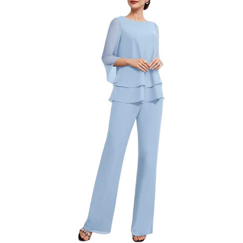 Mother Pant Suit Wedding Guest Outfits 2 Piece Chiffon Formal Pantsuits