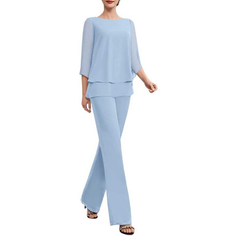 Mother Pant Suit Wedding Guest Outfits 2 Piece Chiffon Formal Pantsuits