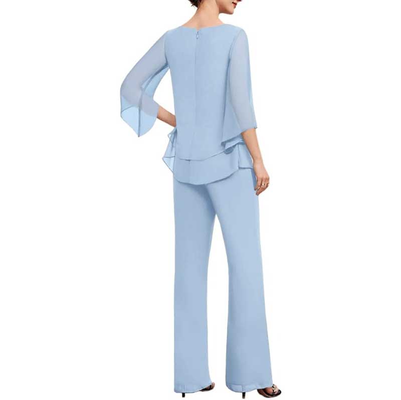 Mother Pant Suit Wedding Guest Outfits 2 Piece Chiffon Formal Pantsuits