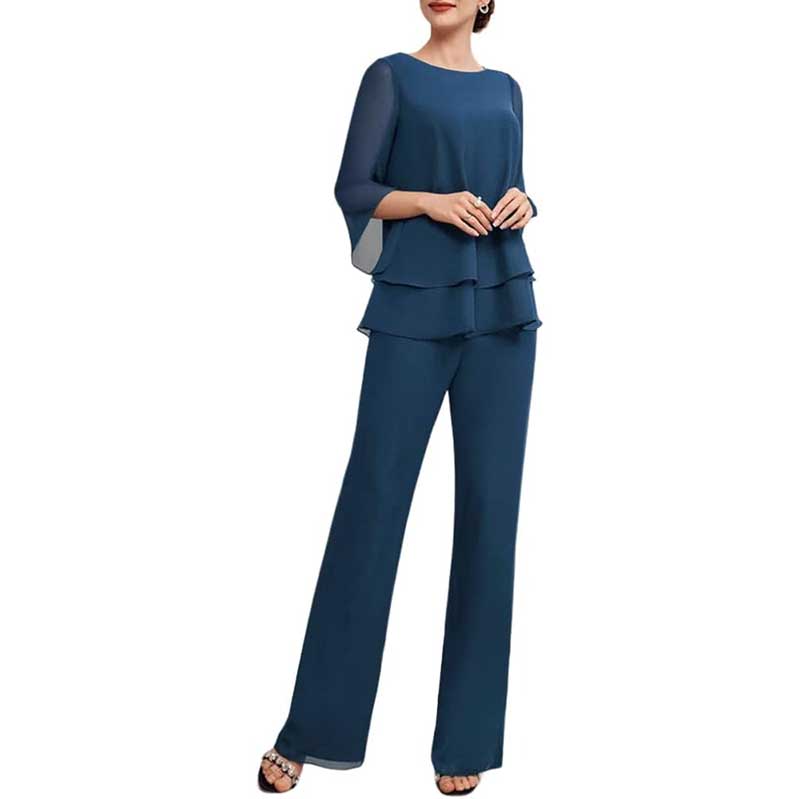 Mother Pant Suit Wedding Guest Outfits 2 Piece Chiffon Formal Pantsuits