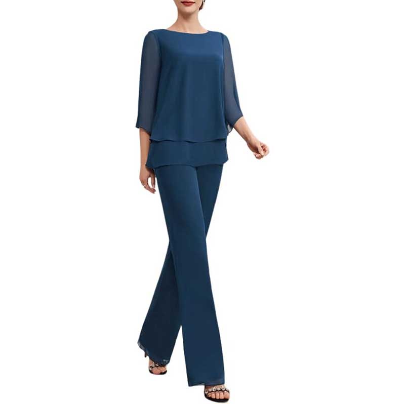 Mother Pant Suit Wedding Guest Outfits 2 Piece Chiffon Formal Pantsuits