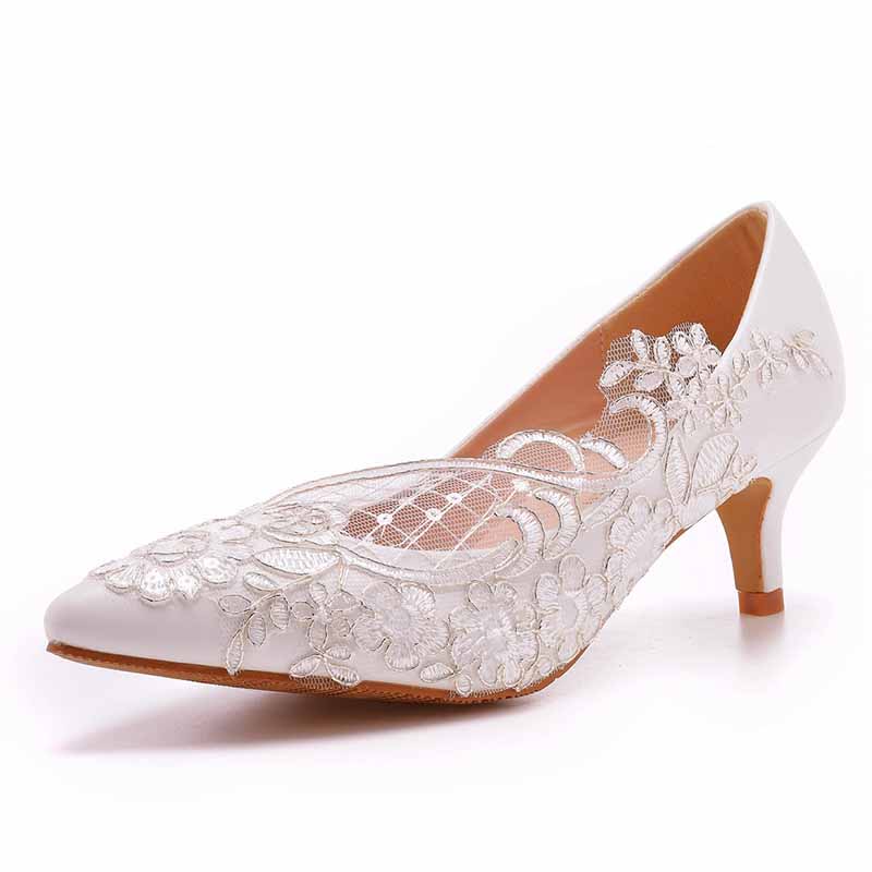 White lace Heels Low Heel Sandals Bridal White Lace Wedding Shoes