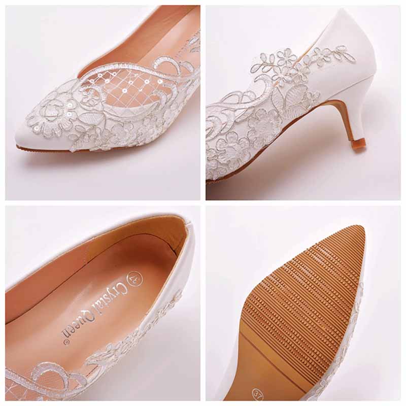 White lace Heels Low Heel Sandals Bridal White Lace Wedding Shoes
