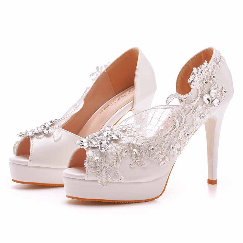 Open Toe Lace Wedding Shoes Bridal Platform Sandals