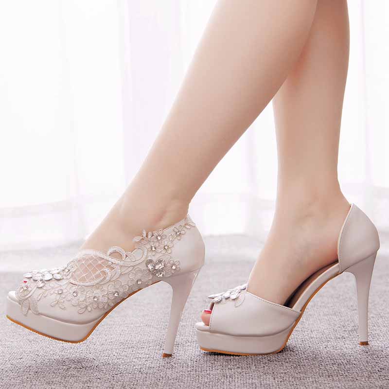 Open Toe Lace Wedding Shoes Bridal Platform Sandals