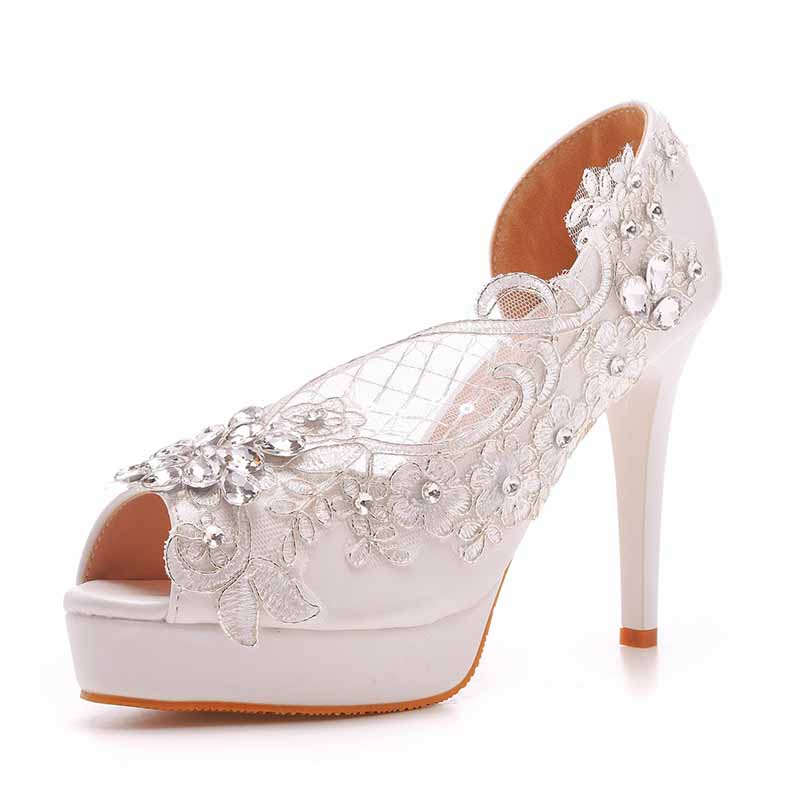 Open Toe Lace Wedding Shoes Bridal Platform Sandals