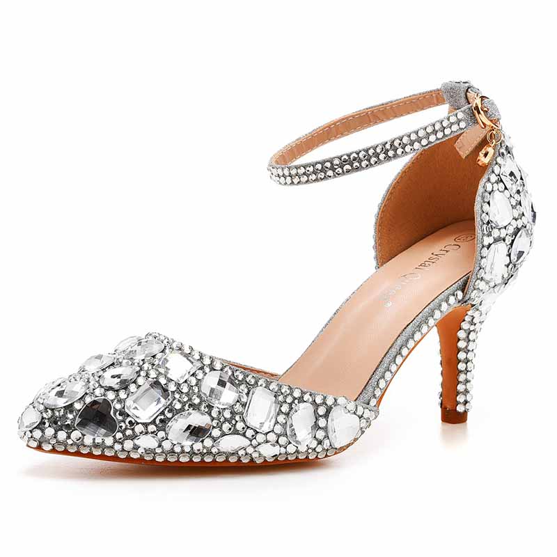 Stiletto High Heel Crystal Pumps Bridal Wedding Evening Party Heels