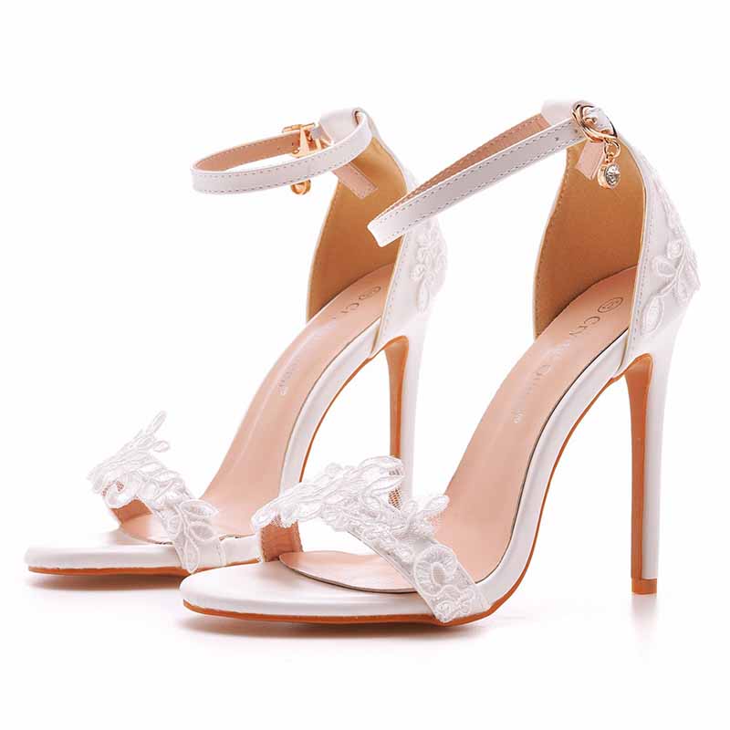 White lace Ankle Strap High Heel Sandals Stiletto Heels Peep Toe Shoes