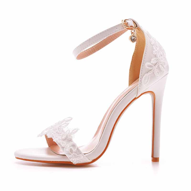 White lace Ankle Strap High Heel Sandals Stiletto Heels Peep Toe Shoes