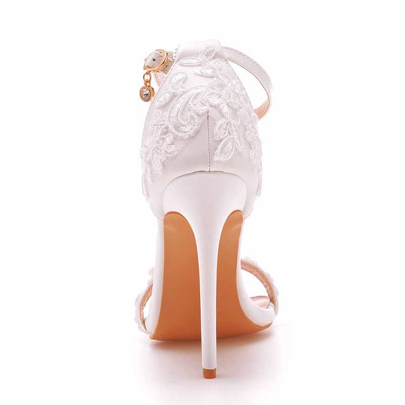 White lace Ankle Strap High Heel Sandals Stiletto Heels Peep Toe Shoes