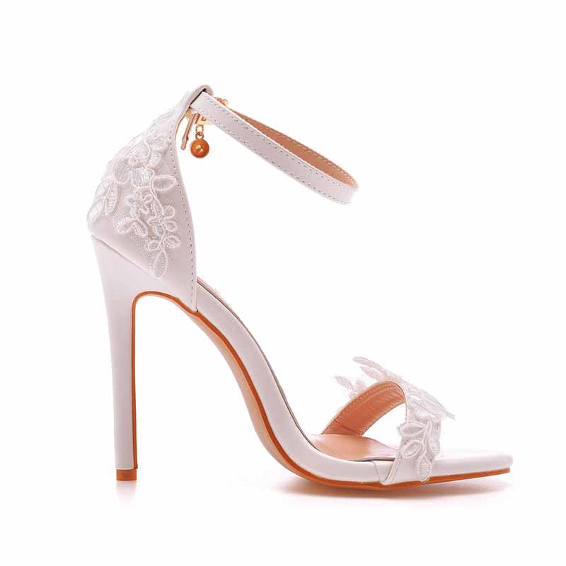 White lace Ankle Strap High Heel Sandals Stiletto Heels Peep Toe Shoes
