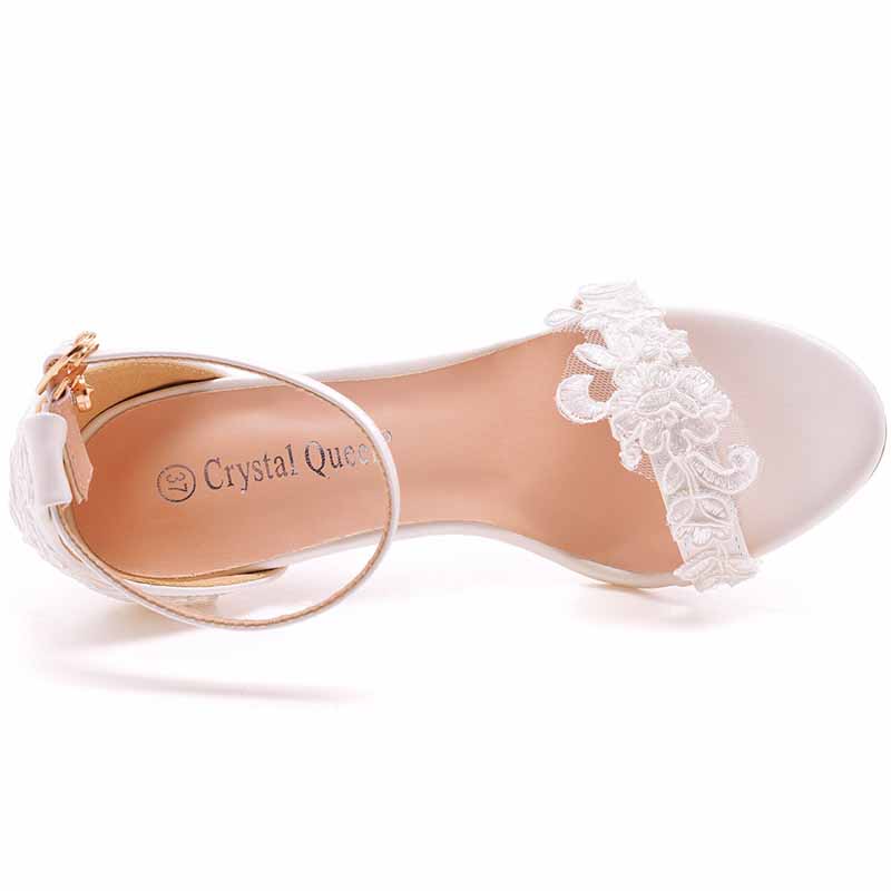 White lace Ankle Strap High Heel Sandals Stiletto Heels Peep Toe Shoes