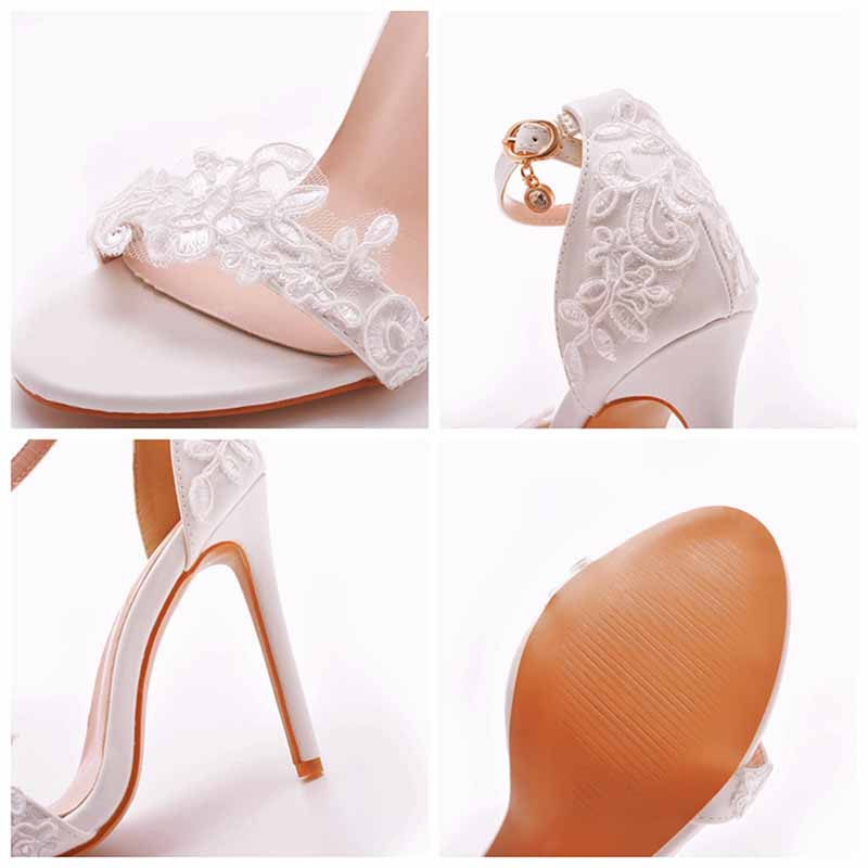 White lace Ankle Strap High Heel Sandals Stiletto Heels Peep Toe Shoes