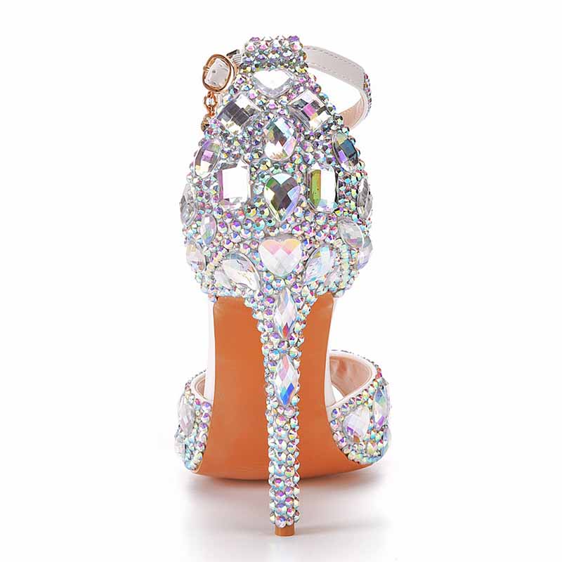 Silver High Heels Dress Rhinestones Open Toe Pumps 4.33"