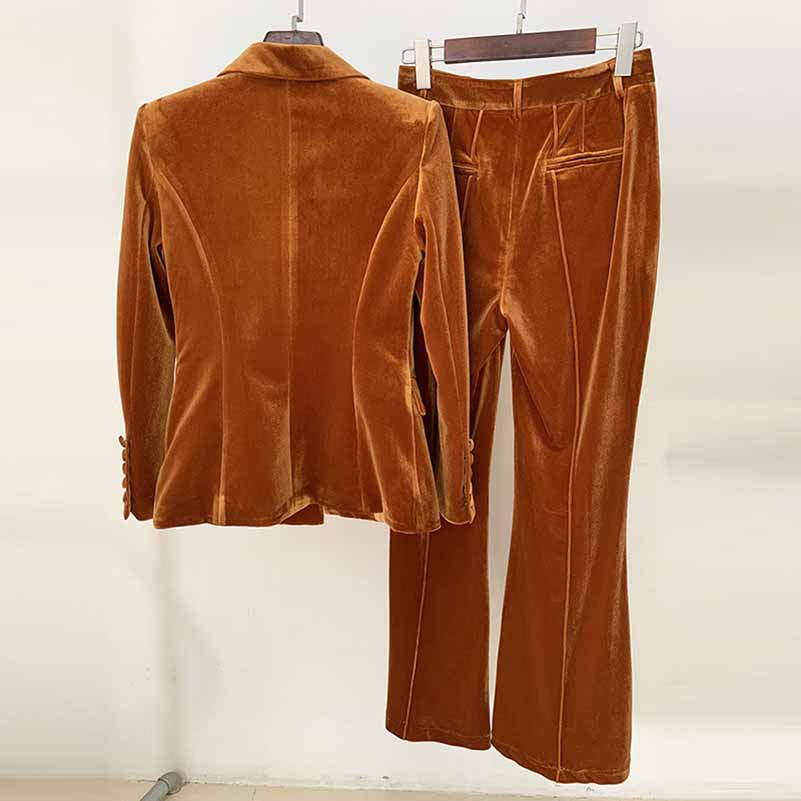 Women’s Velvet Pantsuit in Brown | Flare Leg & Mid-High Waist Style