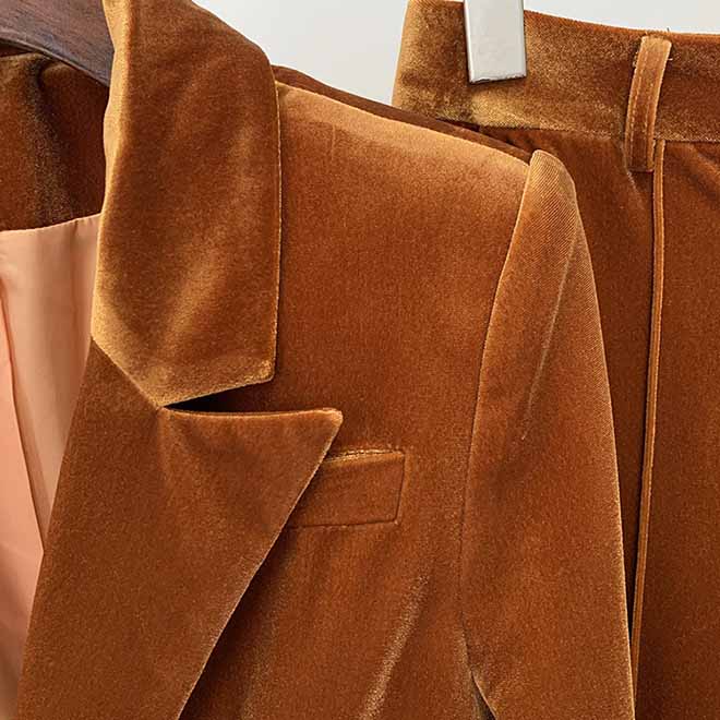 Women’s Velvet Pantsuit in Brown | Flare Leg & Mid-High Waist Style