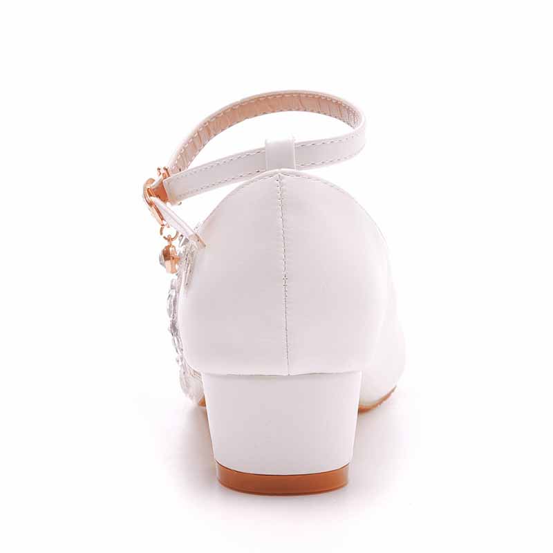 Square Toe White Chunky Sandals Bridal White Lace Wedding Shoes