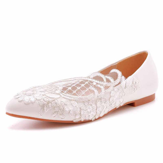 White Flats Bridal Sandals White Lace Wedding Shoes