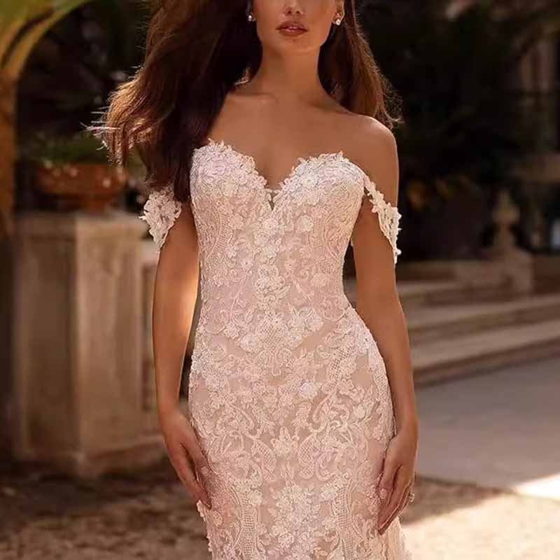 Off Shoulder Lace Mermaid Wedding Dress Bridal Party Gown