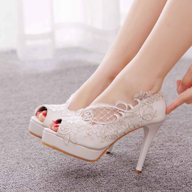 Open Toe Lace Wedding Shoes Bridal Platform Sandals